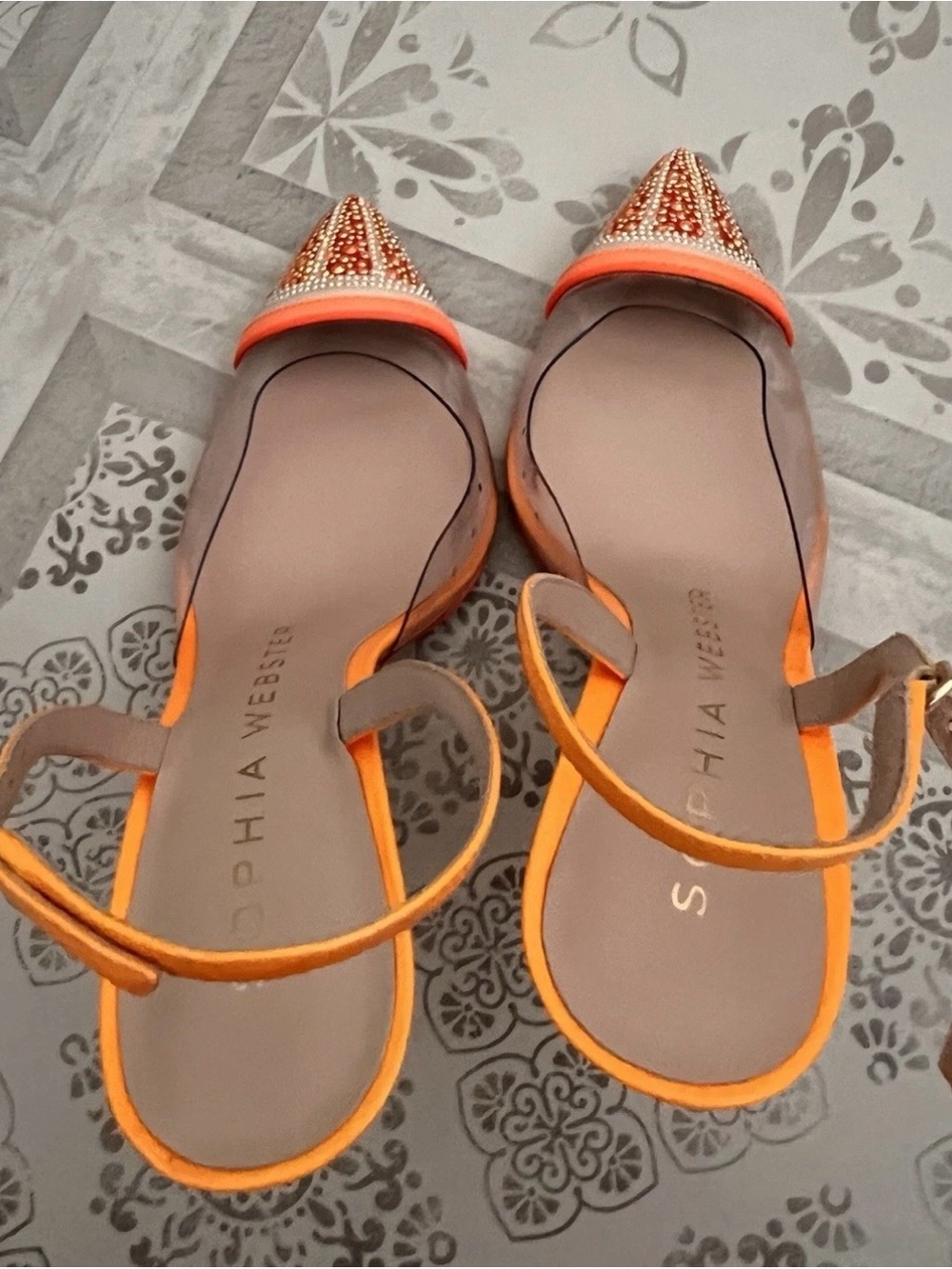 Sophia Webster Orange Clear Slingback High Heel Sandals size 37 - Picture 3 of 6